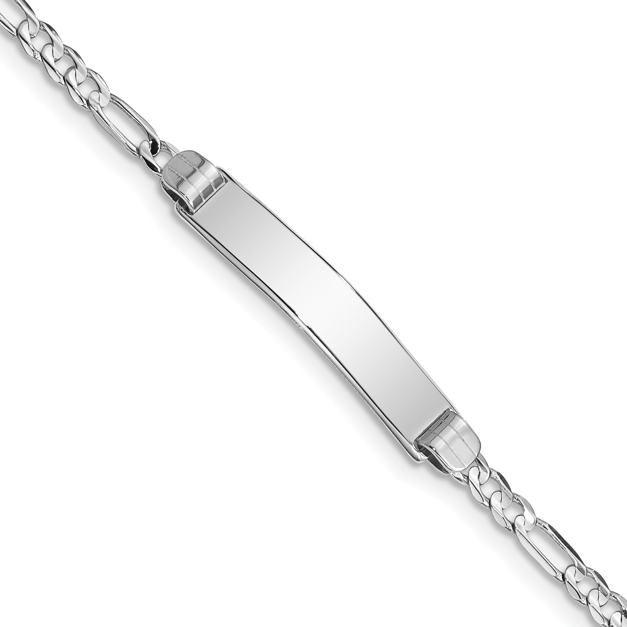 14k White Gold Polished Solid Chain/Solid Plate Figaro Link 25x4.8mm Plate 8 inch ID Bracelet Main image