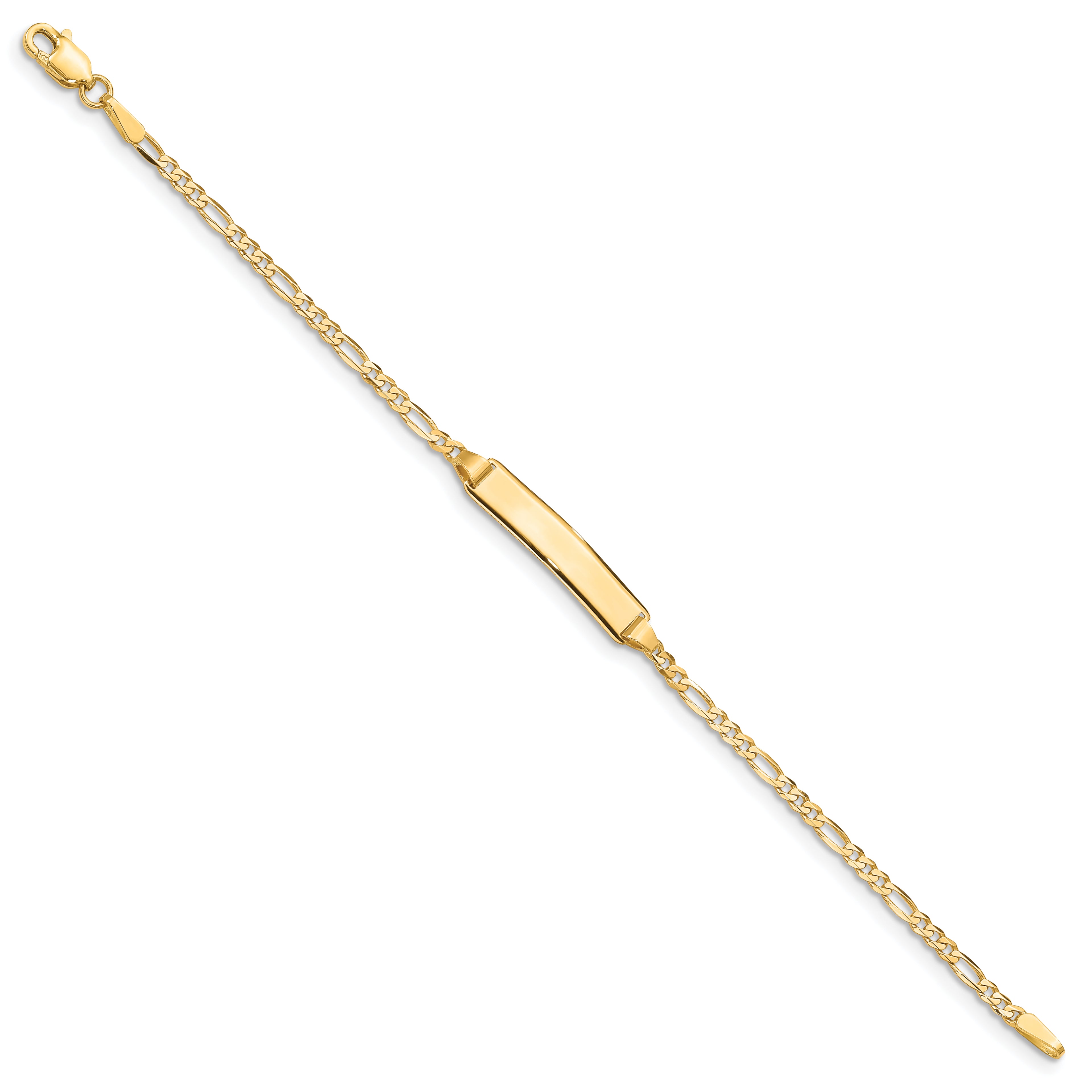 14k Polished Solid Chain/Solid Plate Figaro Link 19x4mm Plate 5.5 inch Baby/Child ID Bracelet