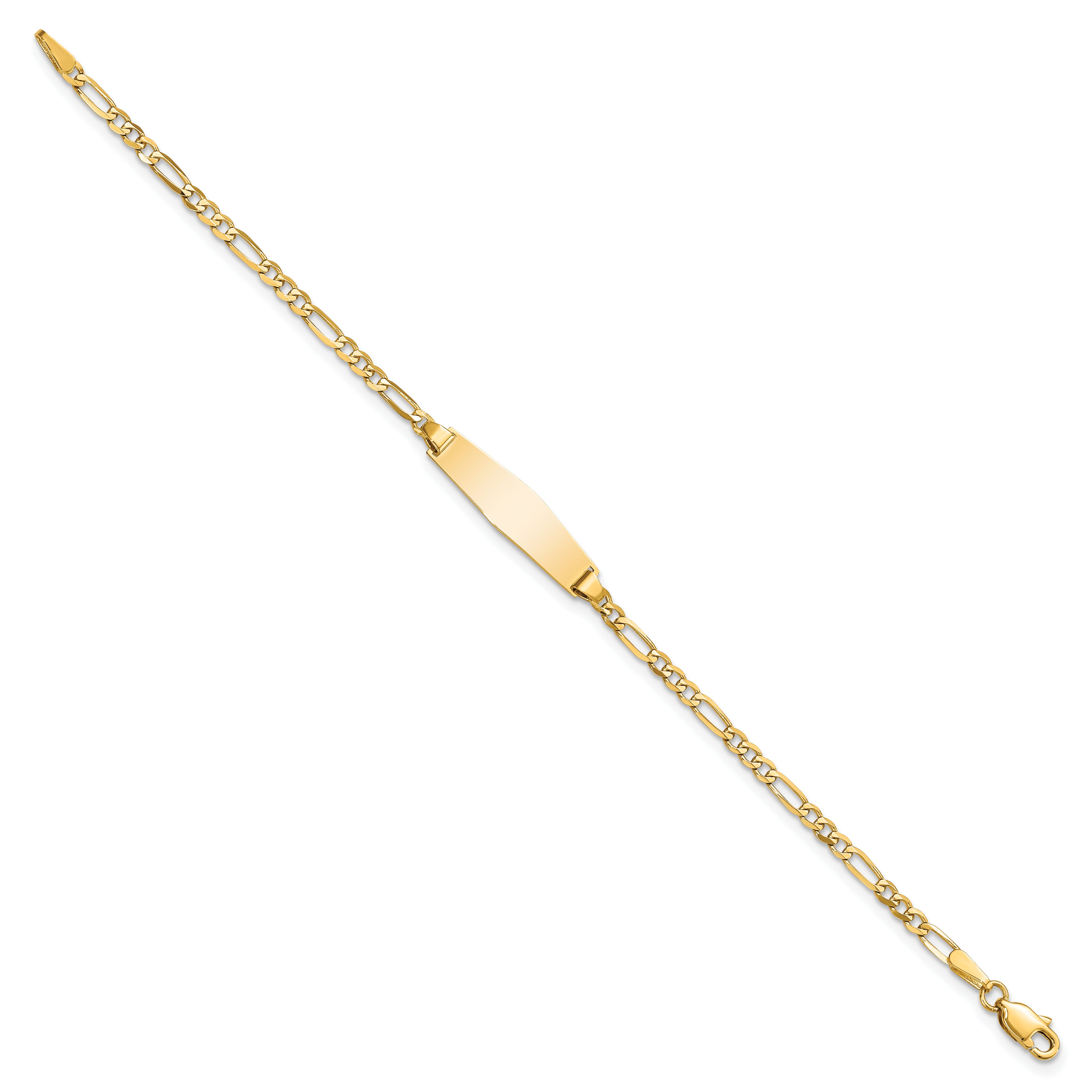 14k Polished Solid Chain/Solid Plate Figaro Link Soft Diamond Shape 19.5x5mm Plate 8 inch ID Bracelet