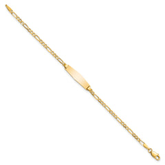 14k Polished Solid Chain/Solid Plate Figaro Link Soft Diamond Shape 19.5x5mm Plate 8 inch ID Bracelet