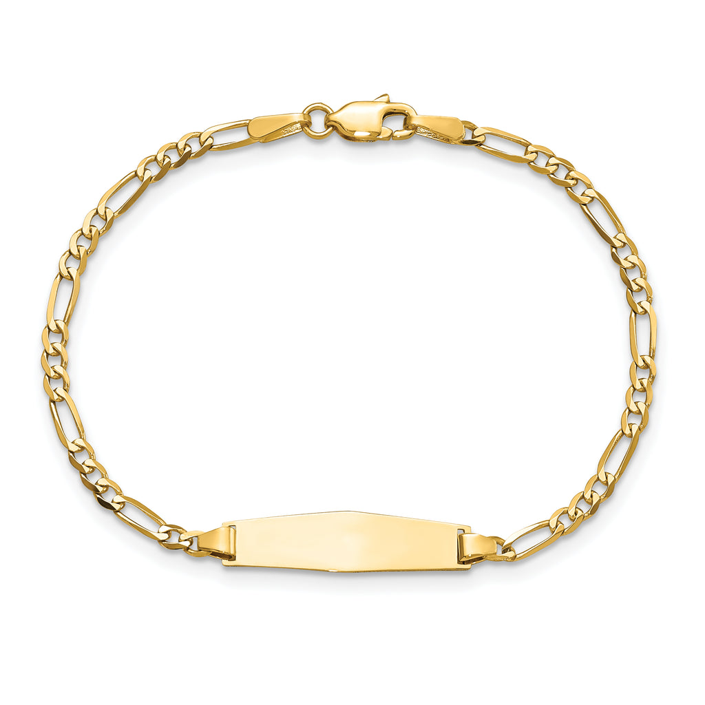 14k Polished Solid Chain/Solid Plate Figaro Link Soft Diamond Shape 19.5x5mm Plate 8 inch ID Bracelet