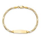 14k Polished Solid Chain/Solid Plate Figaro Link Soft Diamond Shape 19.5x5mm Plate 8 inch ID Bracelet