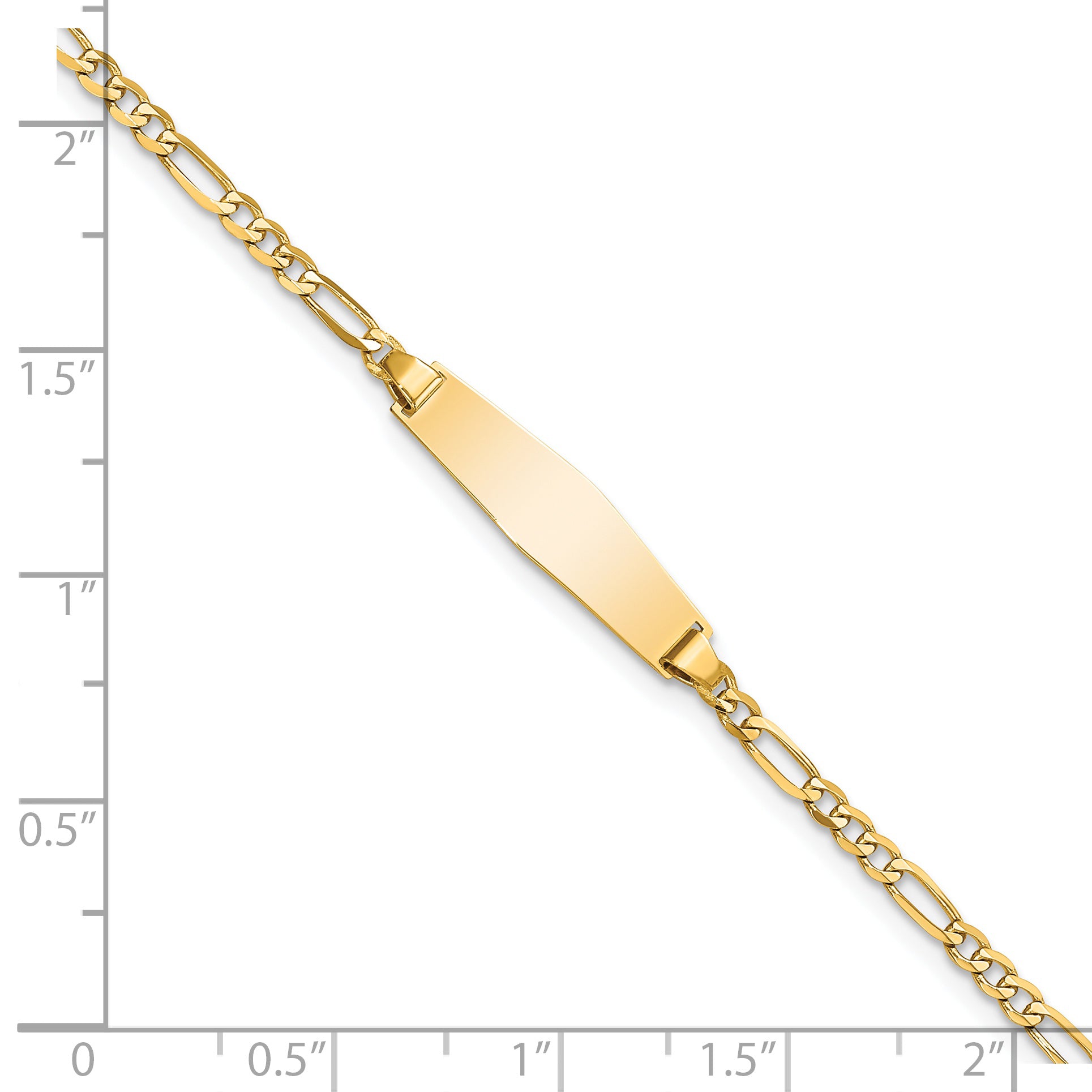 14k Polished Solid Chain/Solid Plate Figaro Link Soft Diamond Shape 19.5x5mm Plate 8 inch ID Bracelet