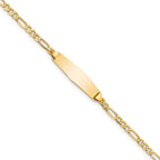 14k Polished Solid Chain/Solid Plate Figaro Link Soft Diamond Shape 19.5x5mm Plate 8 inch ID Bracelet