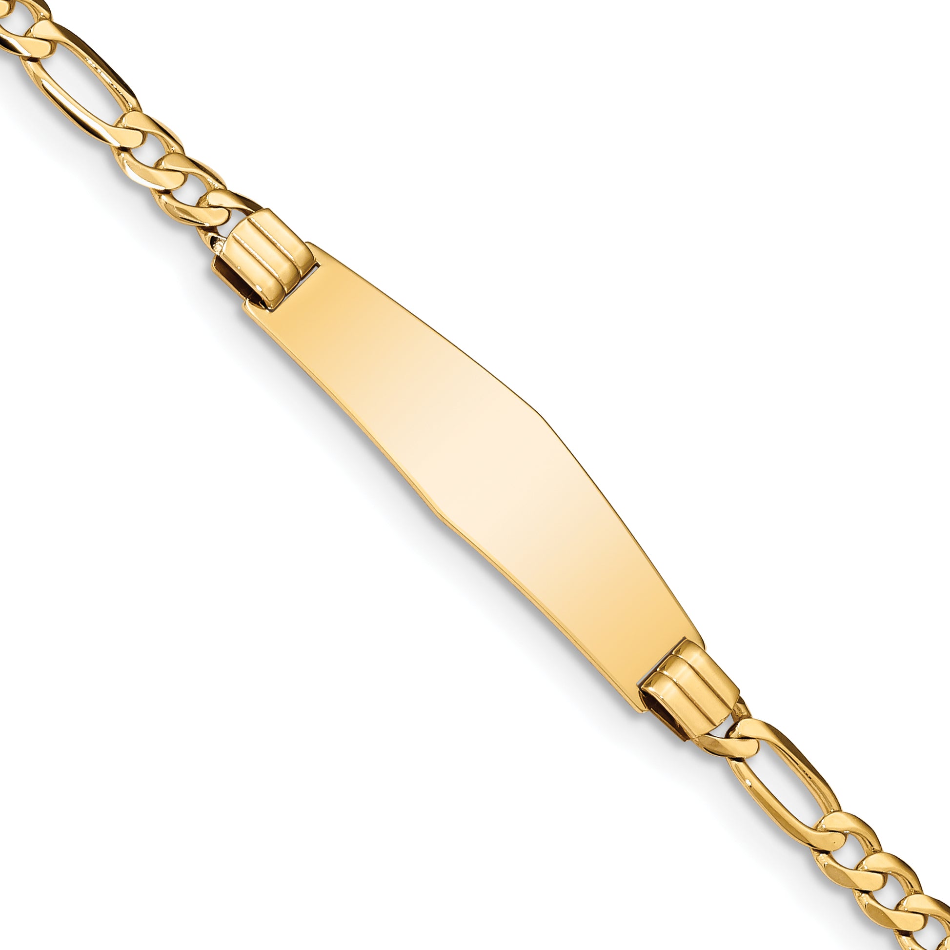 14k Polished Solid Chain/Solid Plate Figaro Link Soft Diamond Shape 33x9mm Plate 8 inch ID Bracelet Main image
