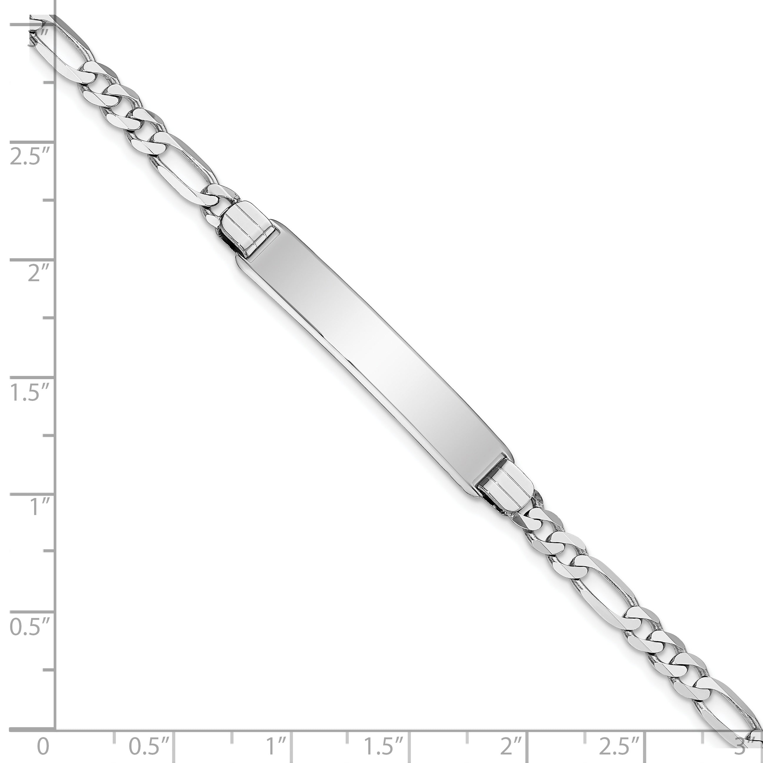 14k White Gold Polished Solid Chain/Solid Plate Figaro Link Soft Diamond Shape 33x9mm Plate 7 inch ID Bracelet