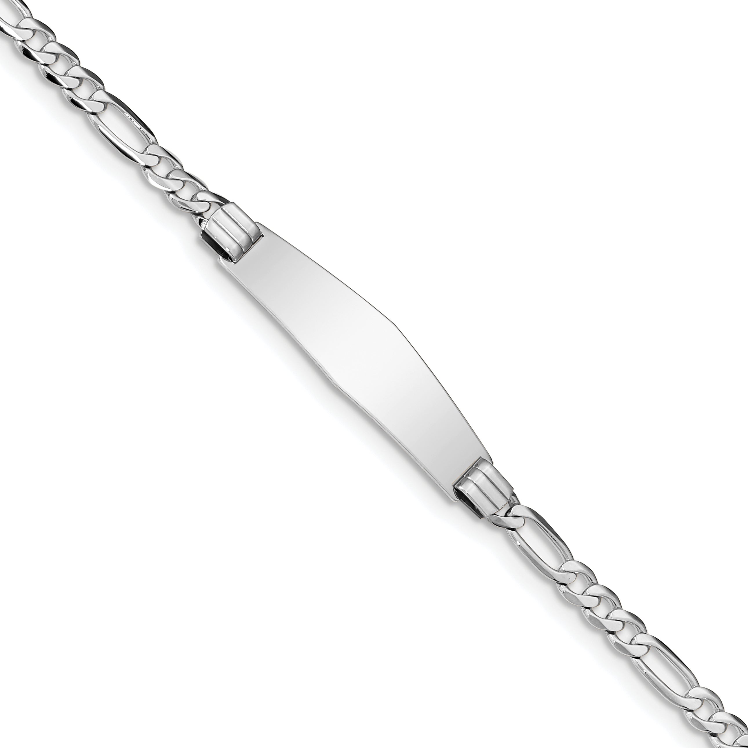 14k White Gold Polished Solid Chain/Solid Plate Figaro Link Soft Diamond Shape 33x9mm Plate 7 inch ID Bracelet Main image