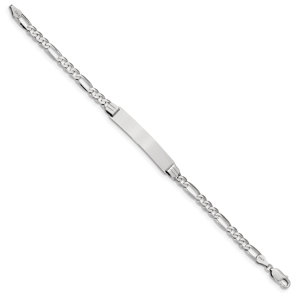 14k White Gold Polished Solid Chain/Solid Plate Figaro Link  33.5x6mm Plate 8 inch ID Bracelet