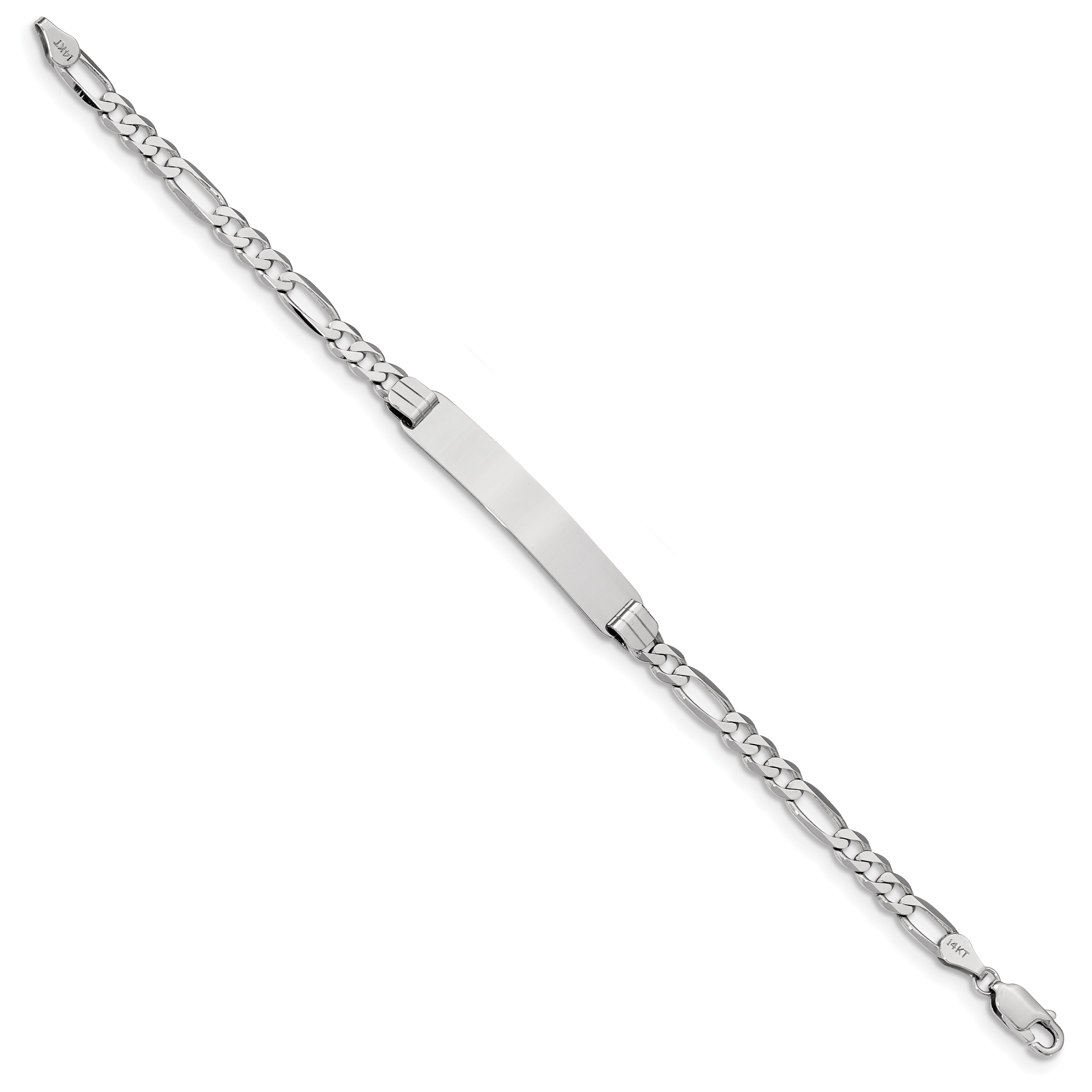 14k White Gold Polished Solid Chain/Solid Plate Figaro Link  33.5x6mm Plate 8 inch ID Bracelet