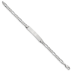 14k White Gold Polished Solid Chain/Solid Plate Figaro Link  33.5x6mm Plate 8 inch ID Bracelet