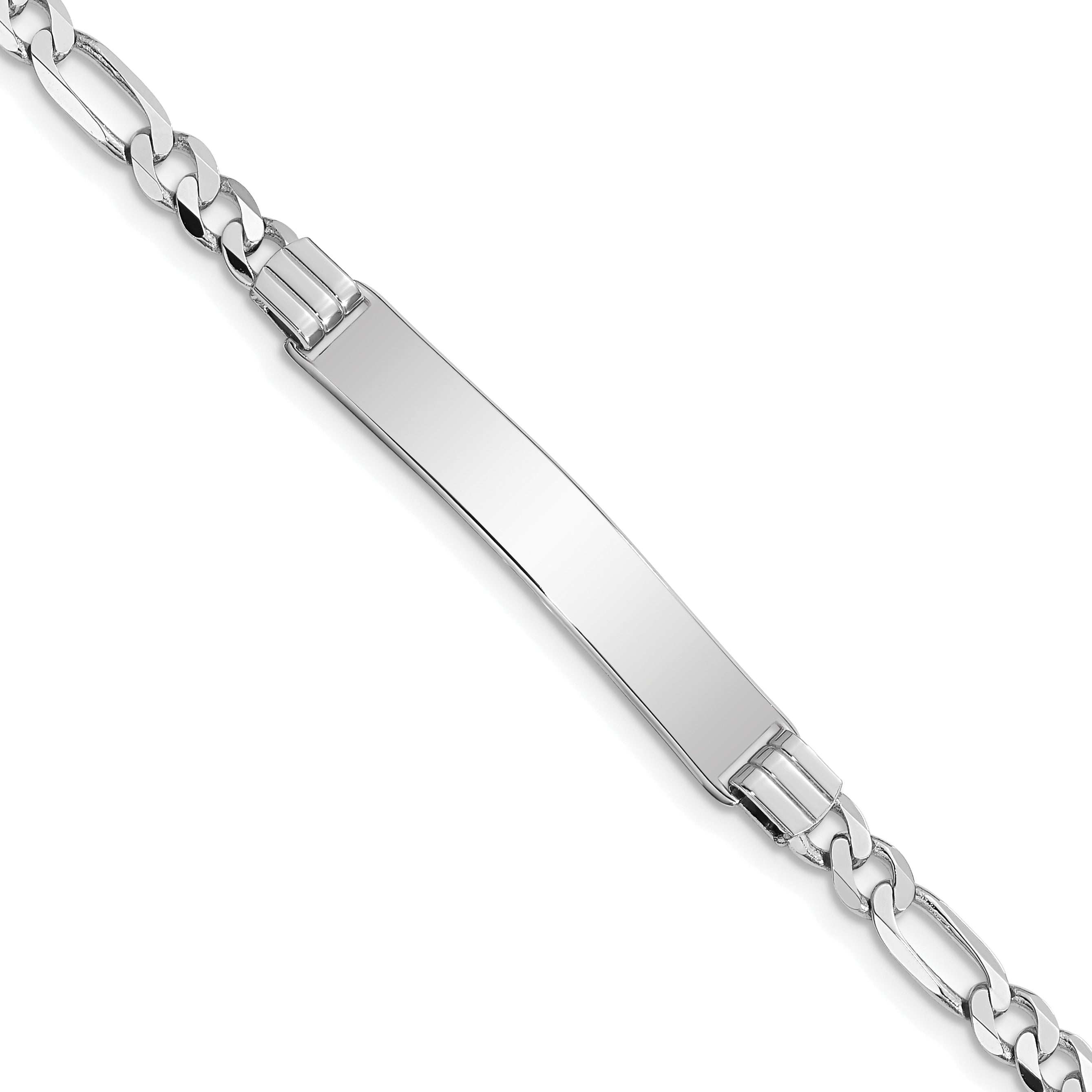 14k White Gold Polished Solid Chain/Solid Plate Figaro Link  33.5x6mm Plate 8 inch ID Bracelet Main image