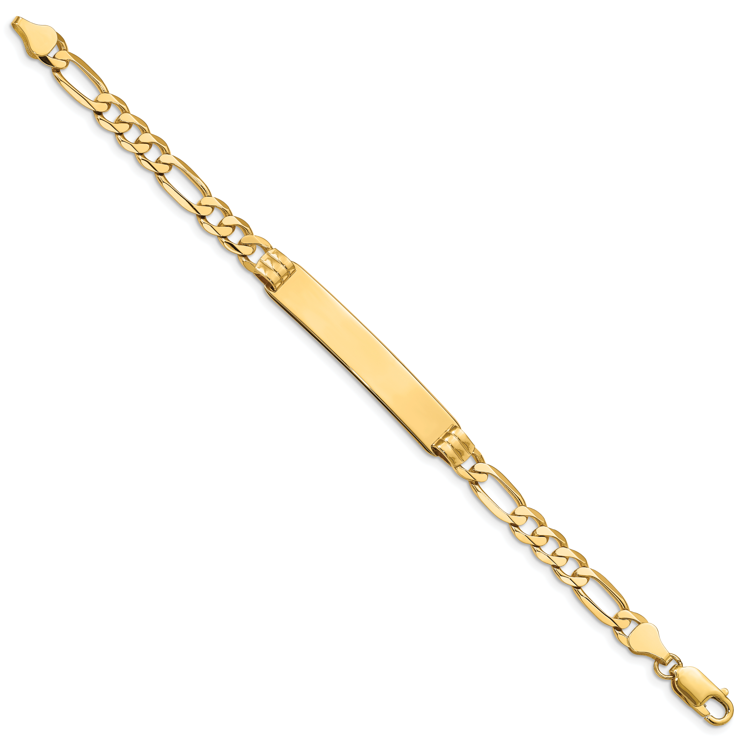 14k Polished Solid Chain/Solid Plate Figaro Link 39x8mm Plate8 inch ID Bracelet