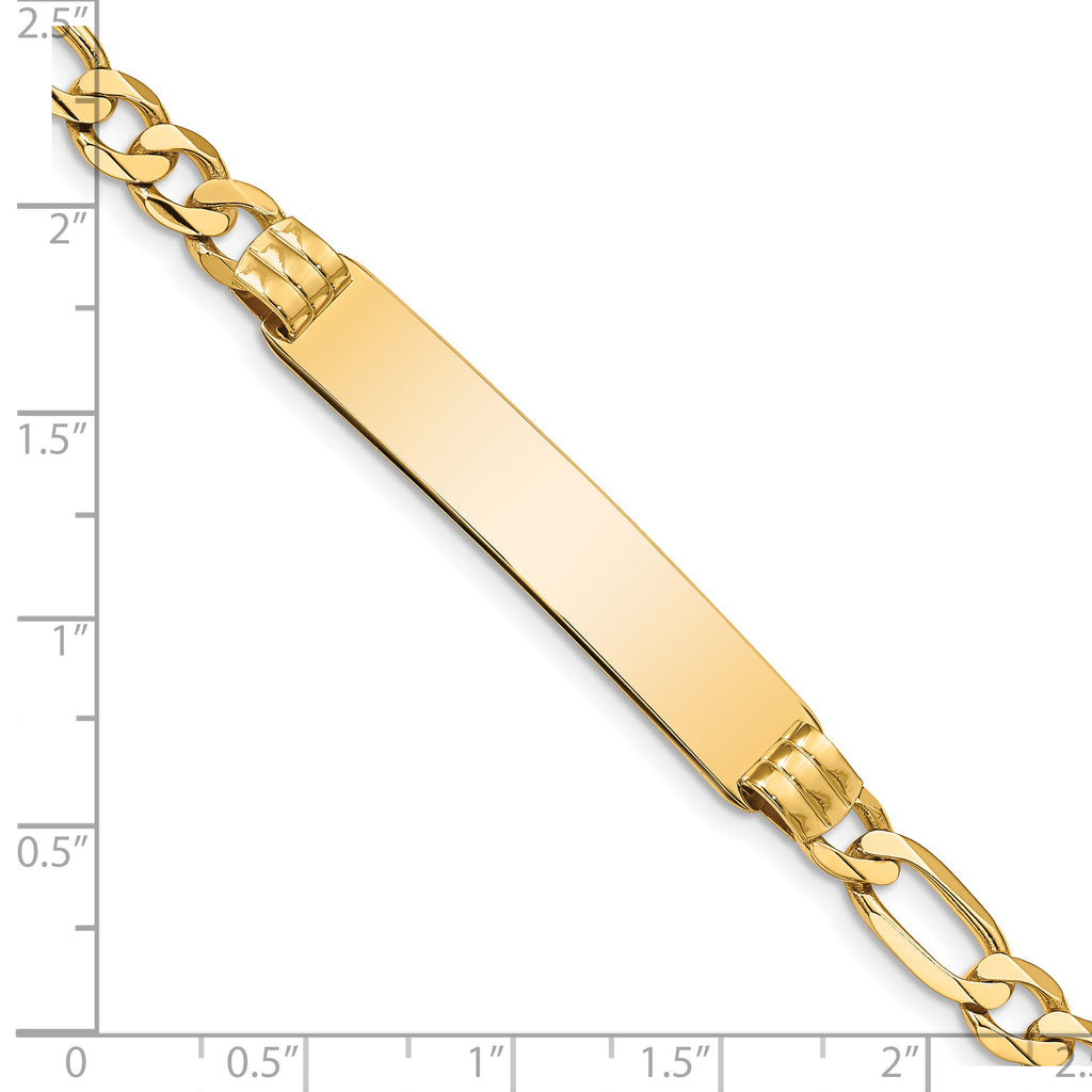 14k Polished Solid Chain/Solid Plate Figaro Link 39x8mm Plate8 inch ID Bracelet