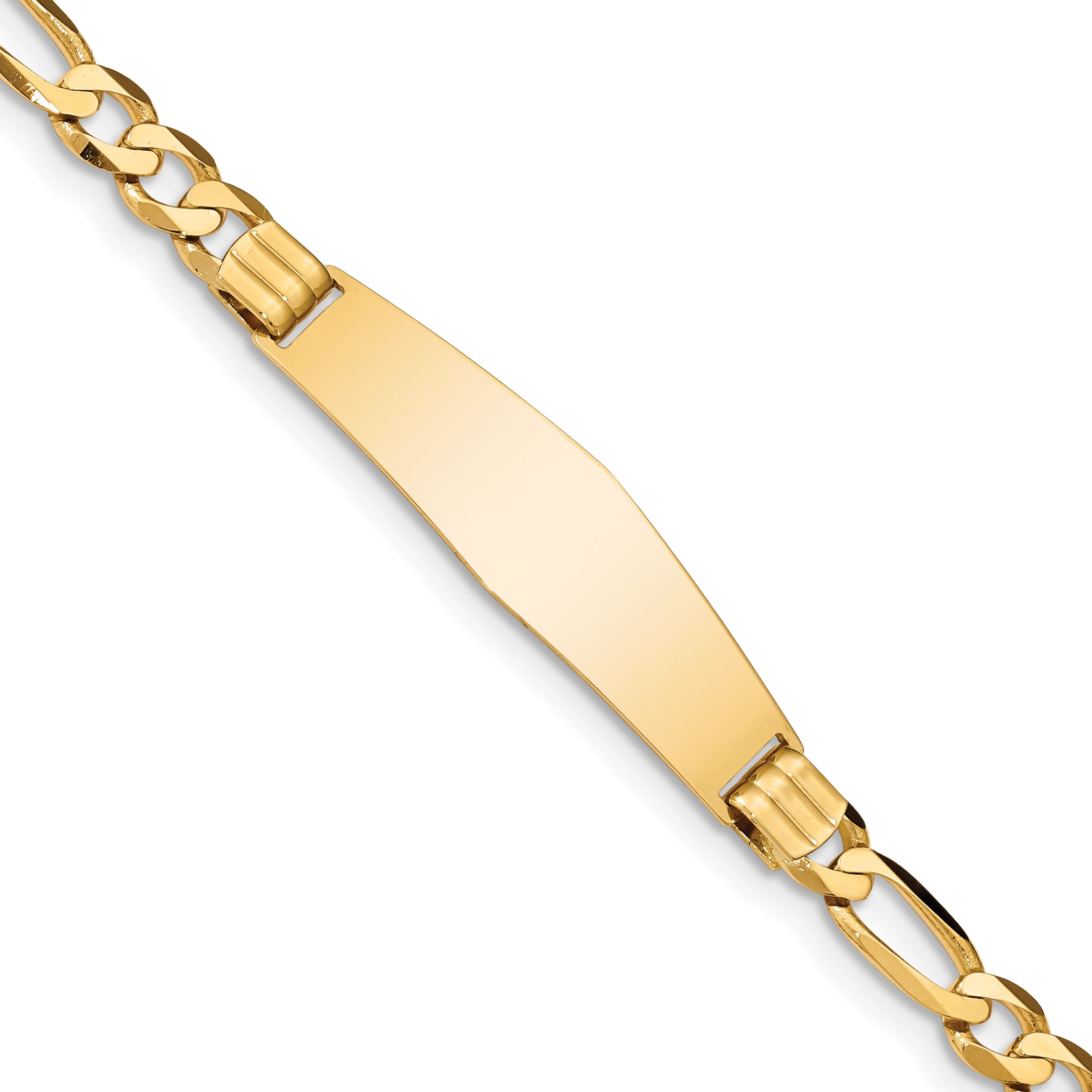 14k Polished Solid Chain/Solid Plate Figaro Link Soft Diamond Shape 37x10mm Plate 8 inch ID Bracelet Main image