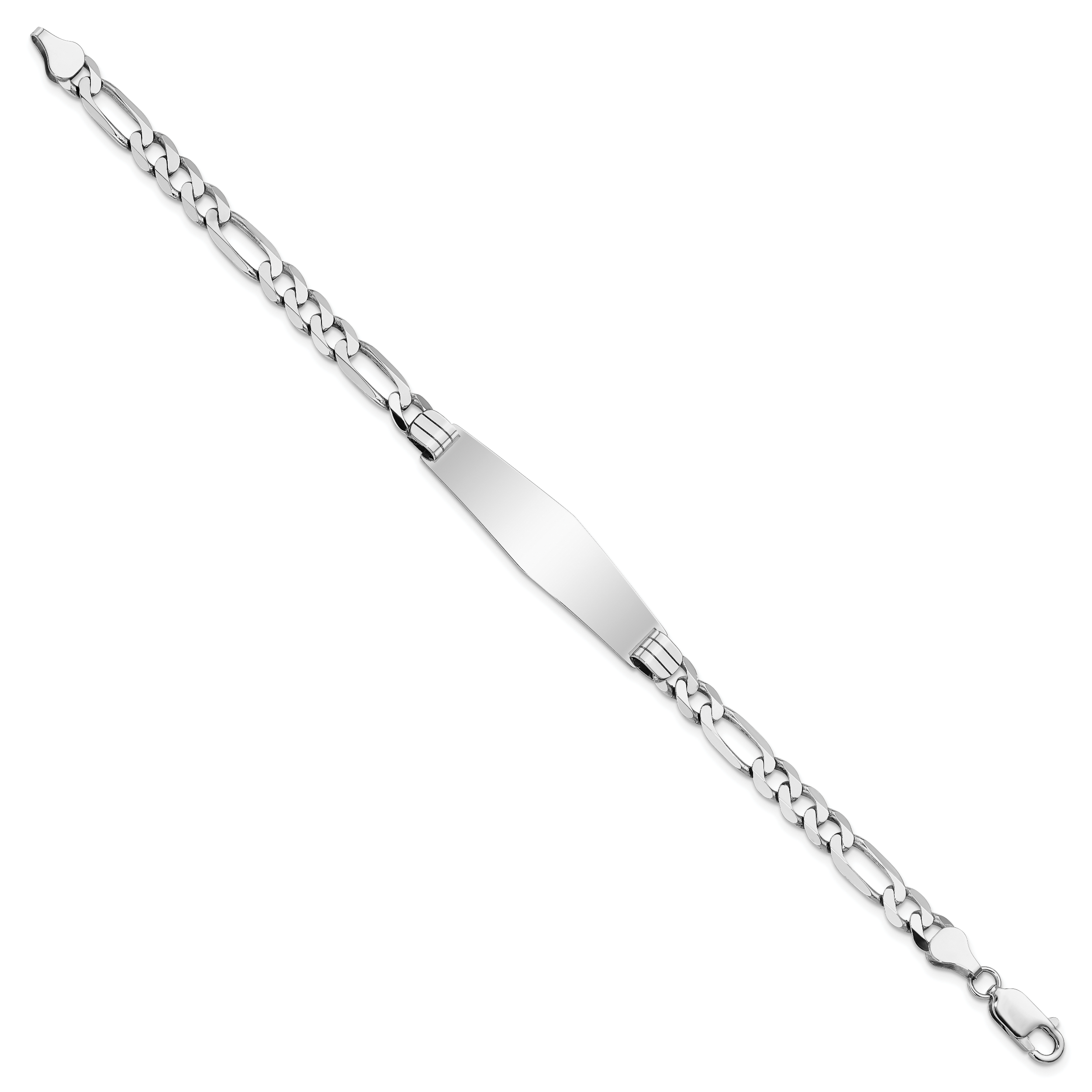 14k White Gold Polished Solid Chain/Solid Plate Figaro Link Soft Diamond Shape 38.5x10mm Plate 8 inch ID Bracelet Secondary image
