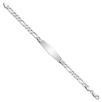 14k White Gold Polished Solid Chain/Solid Plate Figaro Link Soft Diamond Shape 38.5x10mm Plate 8 inch ID Bracelet
