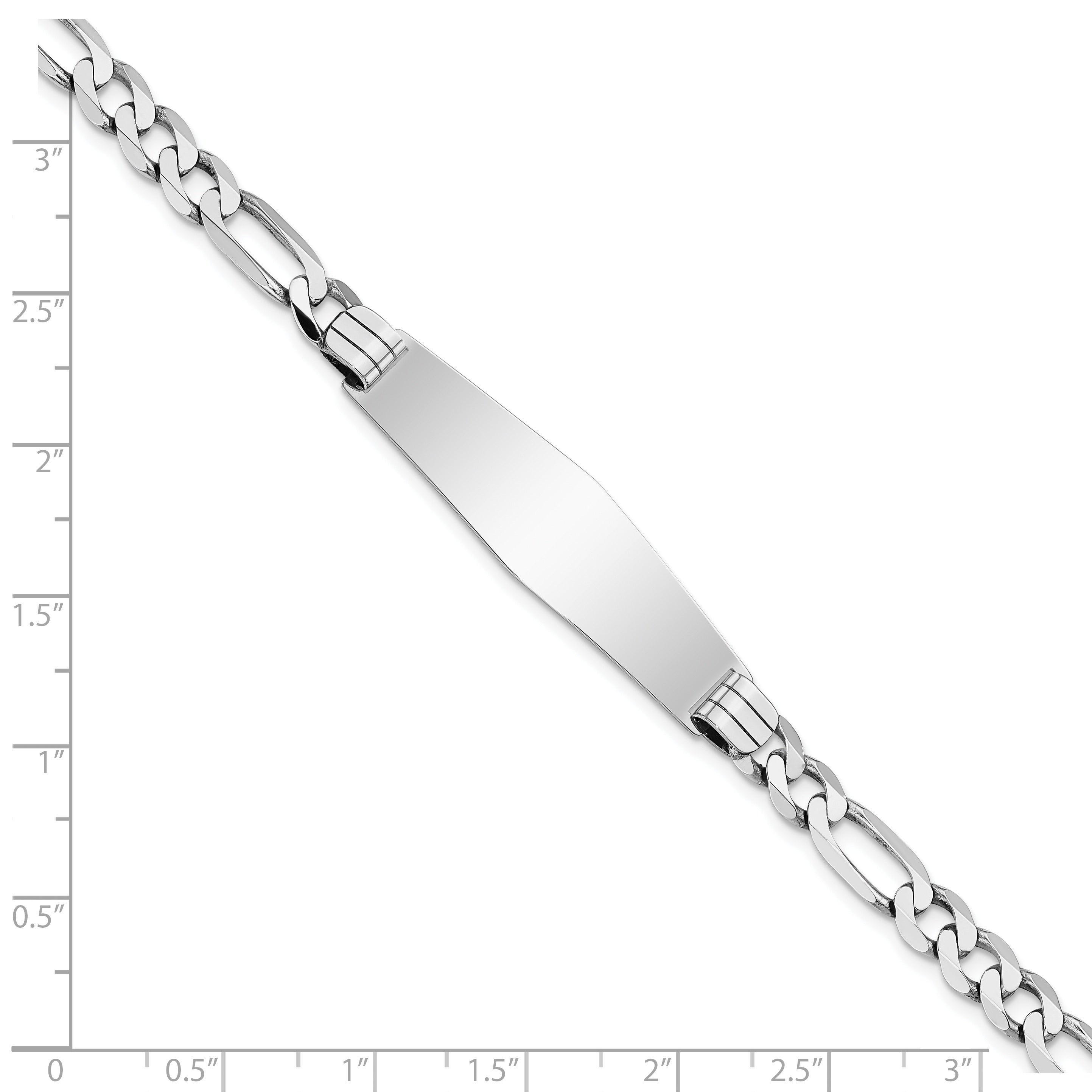 14k White Gold Polished Solid Chain/Solid Plate Figaro Link Soft Diamond Shape 38.5x10mm Plate 8 inch ID Bracelet
