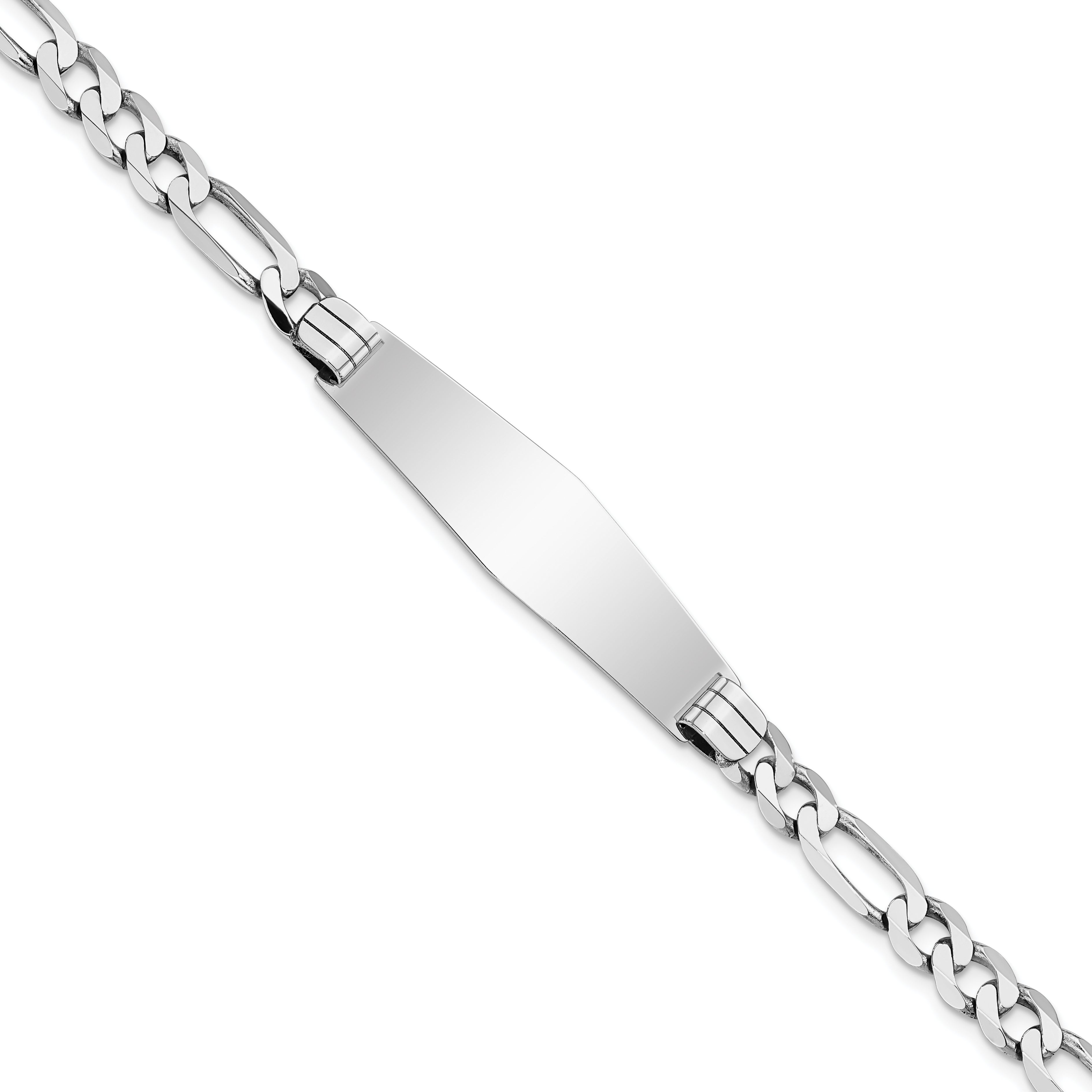 14k White Gold Polished Solid Chain/Solid Plate Figaro Link Soft Diamond Shape 38.5x10mm Plate 8 inch ID Bracelet Main image
