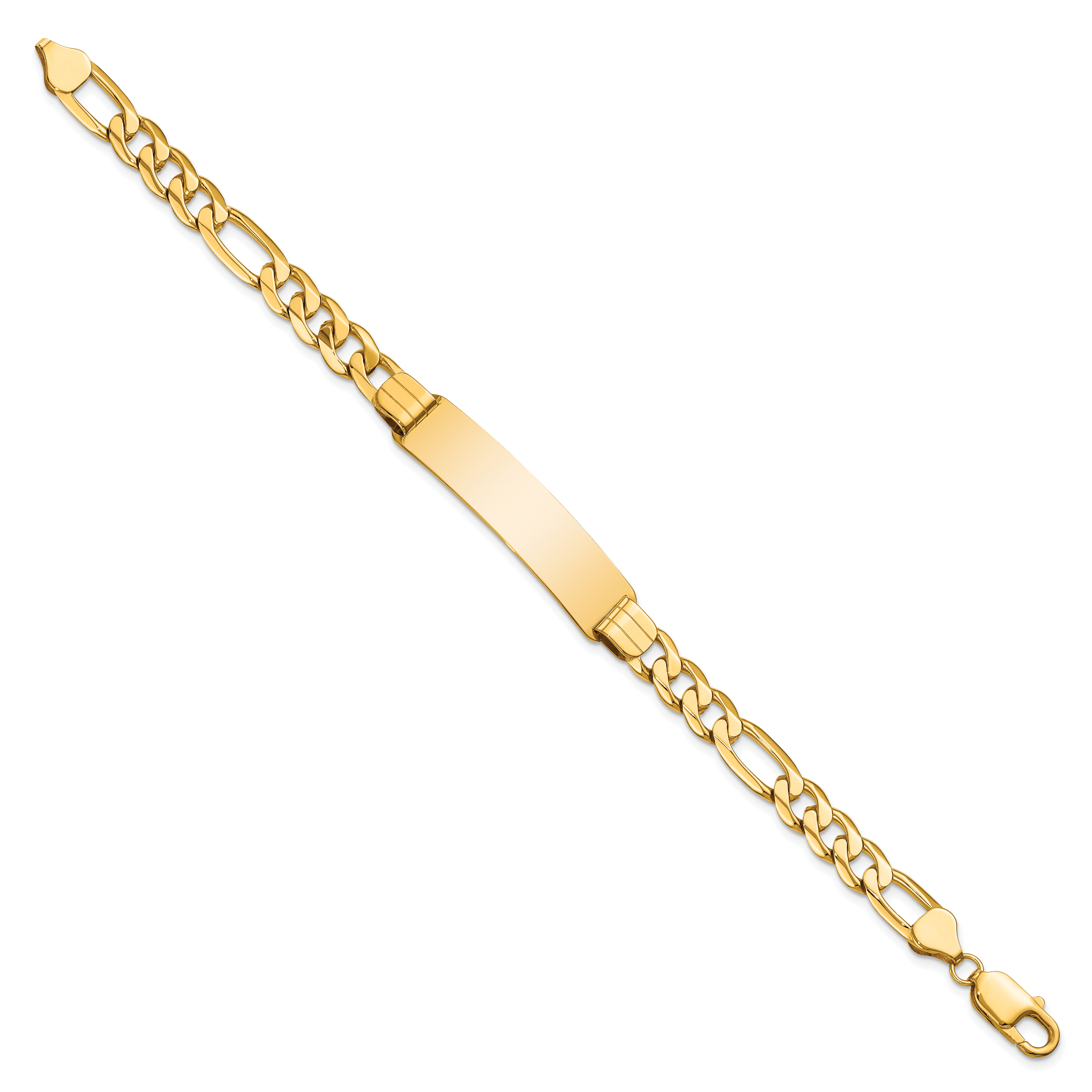 14k Polished Solid Chain/Solid Plate Figaro Link 38x10mm Plate 8 inch ID Bracelet