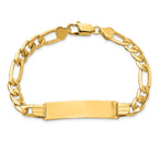 14k Polished Solid Chain/Solid Plate Figaro Link 38x10mm Plate 8 inch ID Bracelet