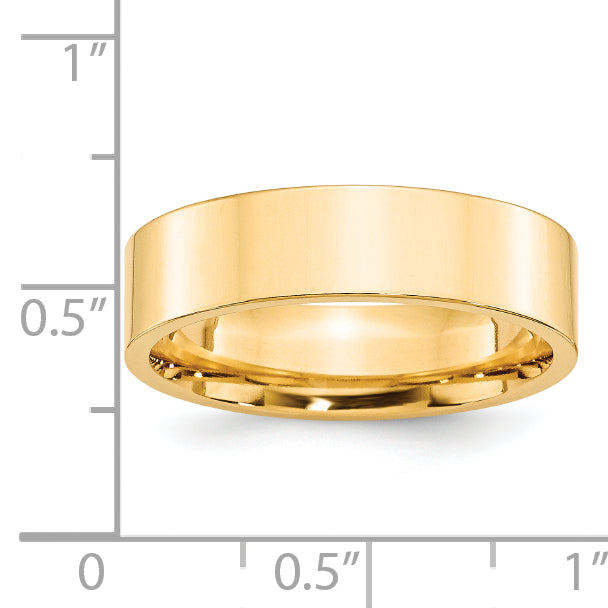 14k Yellow Gold 6mm Standard Weight Flat Comfort Fit Wedding Band