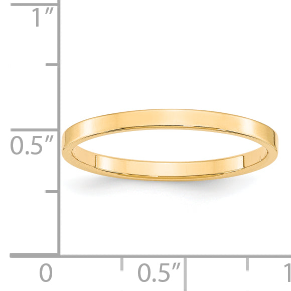14k Yellow Gold 2mm Lightweight Flat Wedding Band Size 14