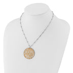 Sterling Silver Chocolate Rhodium Diamond-cut Zebra Circle Beaded w/ 2in ext Necklace