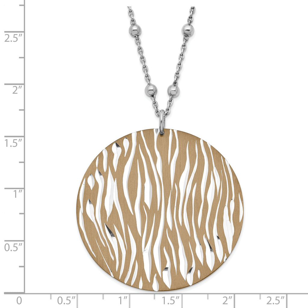 Sterling Silver Chocolate Rhodium Diamond-cut Zebra Circle Beaded w/ 2in ext Necklace