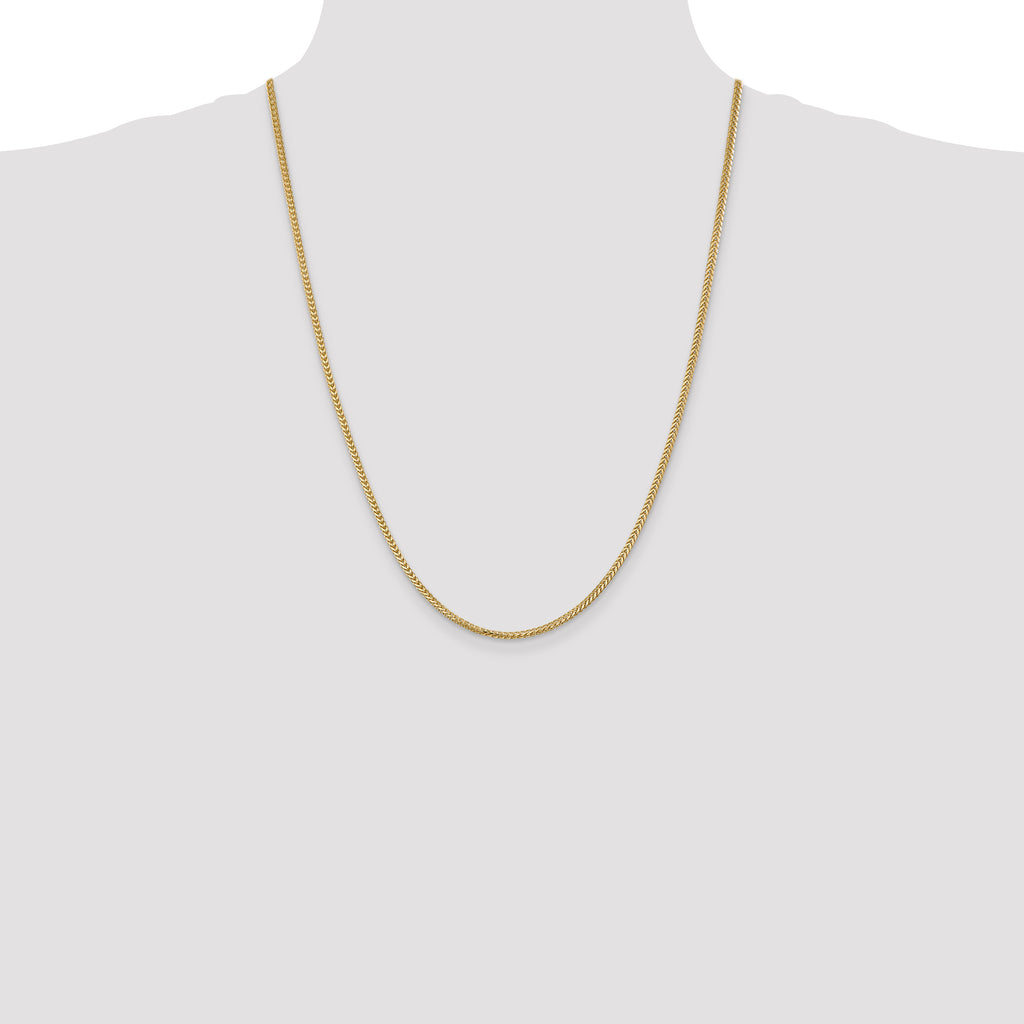 14K Yellow Gold Solid Franco Chain Necklace 2mm
