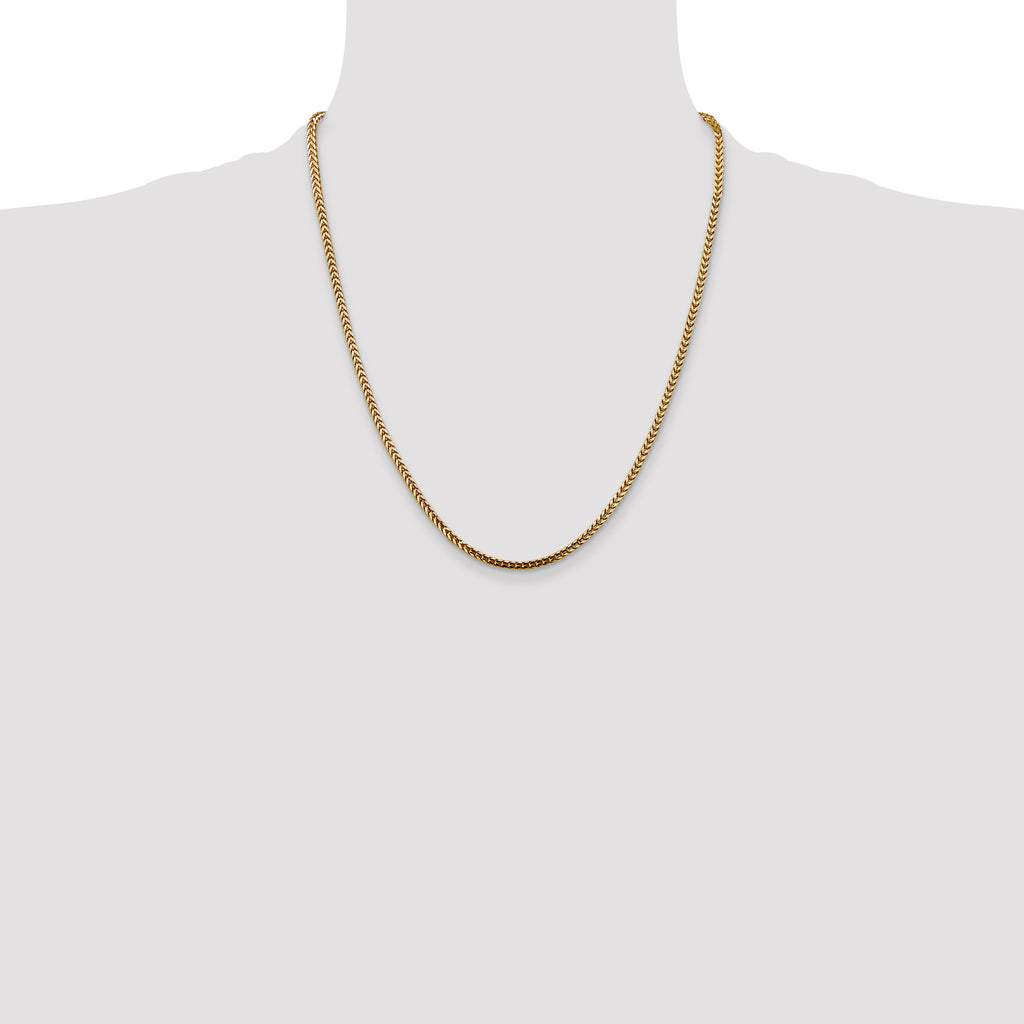 14K Yellow Gold Solid Franco Chain Necklace 2.5mm