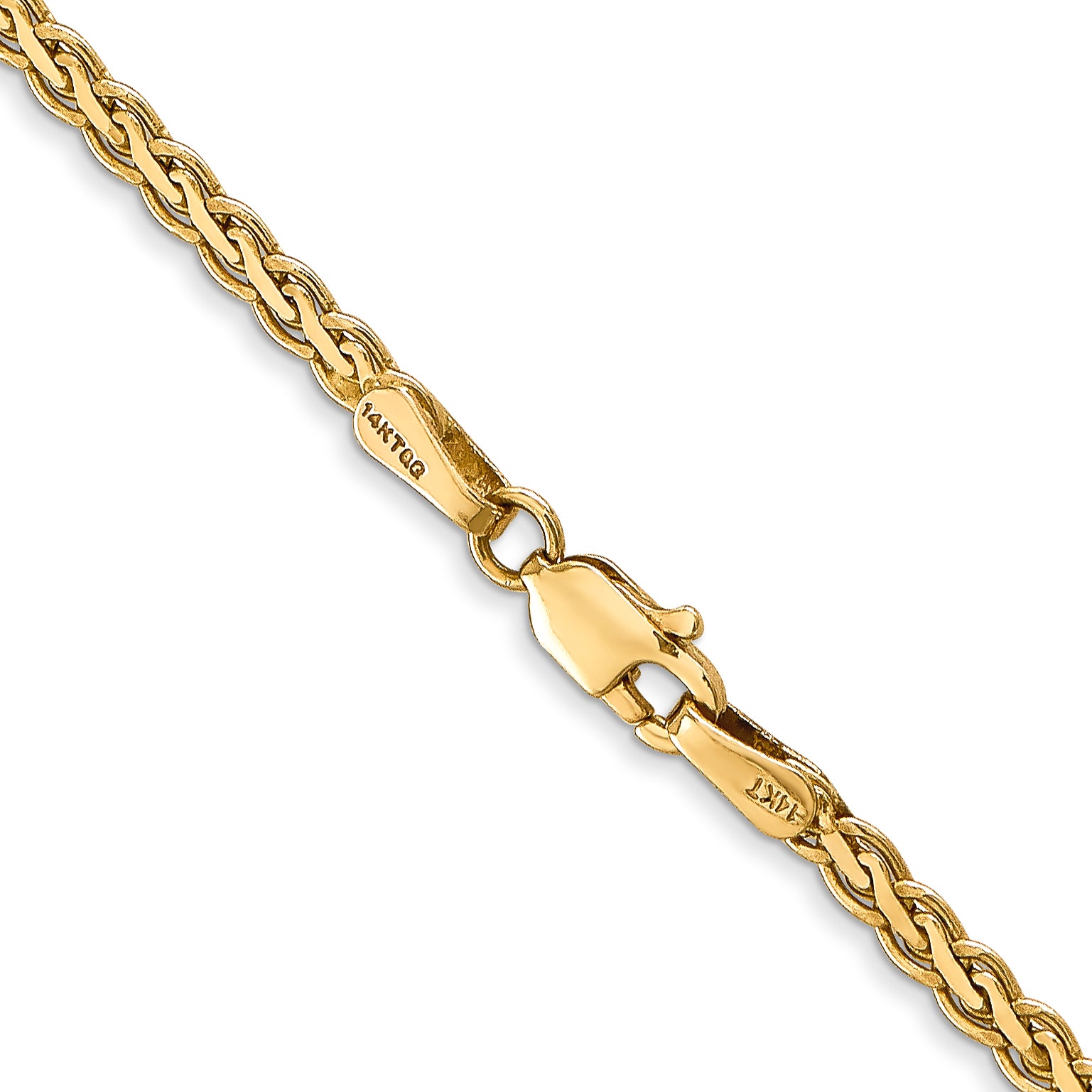 14K Yellow Gold Solid Wheat Chain Necklace 2.3mm