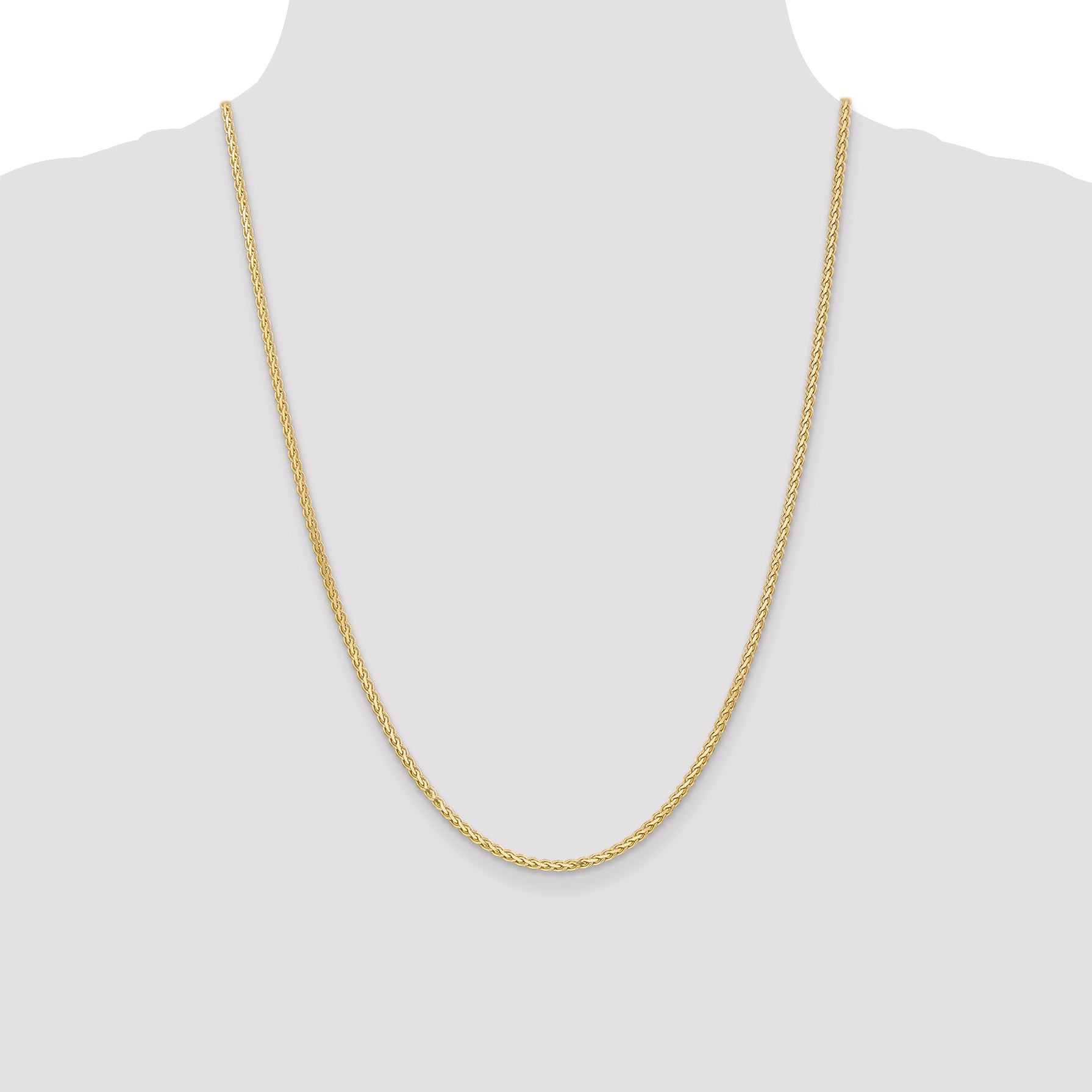 14K Yellow Gold Solid Wheat Chain Necklace 2.3mm