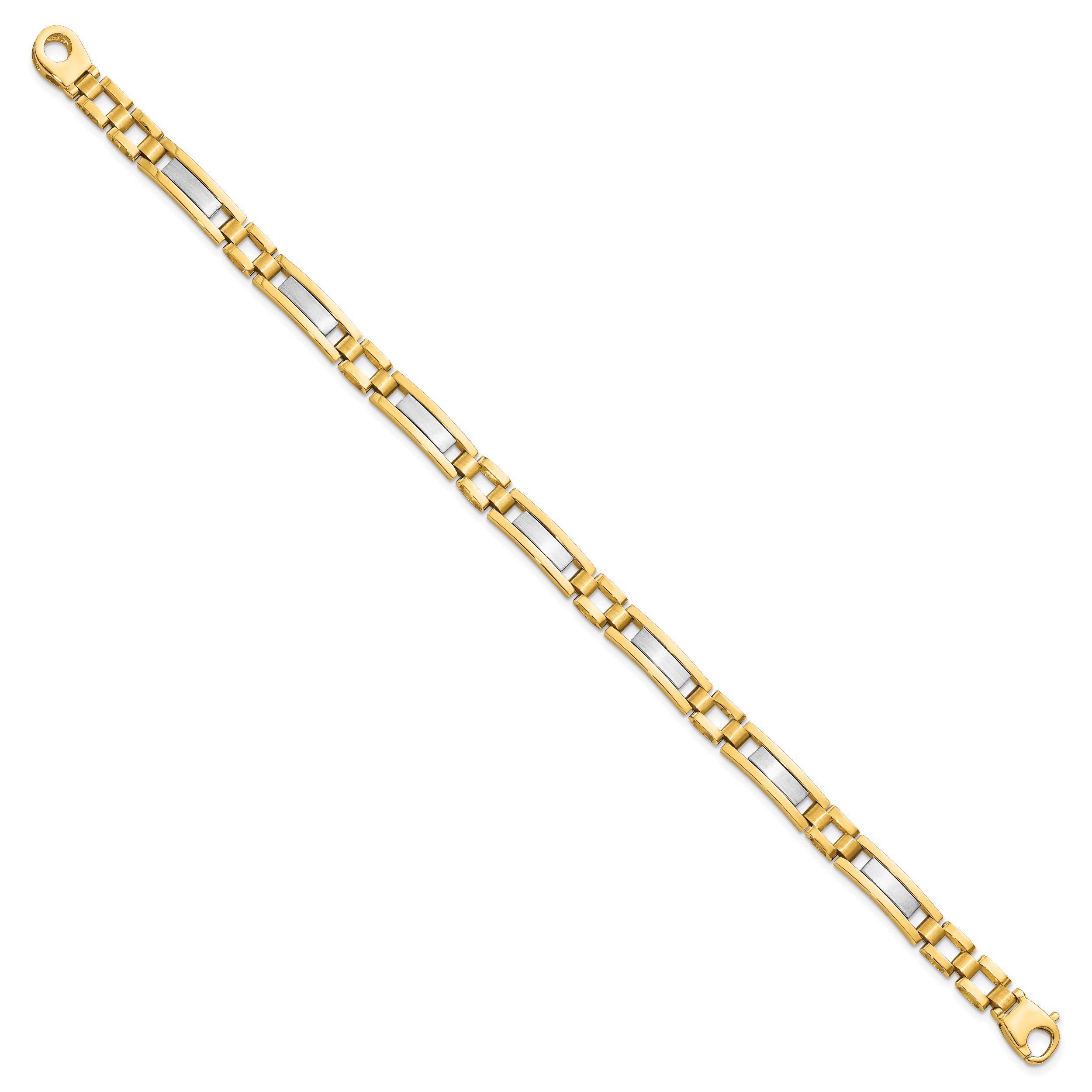 14k Two-tone Polished and Satin 6.3mm Fancy Bar Link Mens Bracelet Secondary image