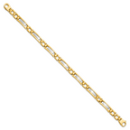 14k Two-tone Polished and Satin 6.3mm Fancy Bar Link Mens Bracelet