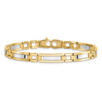 14k Two-tone Polished and Satin 6.3mm Fancy Bar Link Mens Bracelet