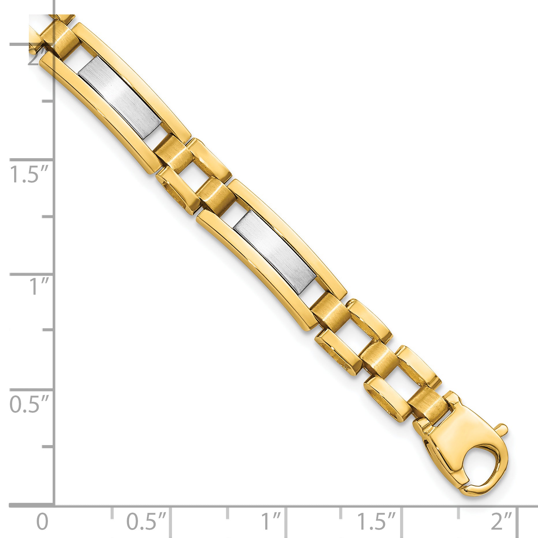 14k Two-tone Polished and Satin 6.3mm Fancy Bar Link Mens Bracelet