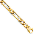 14k Two-tone Polished and Satin 6.3mm Fancy Bar Link Mens Bracelet