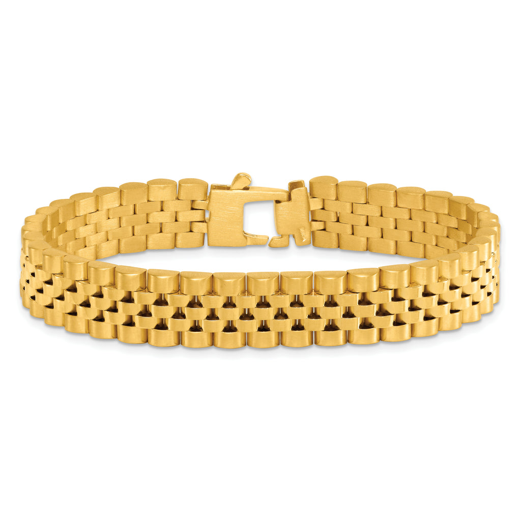 14k Brushed and Polished 12mm Fancy Link 8.5 inch Mens Bracelet