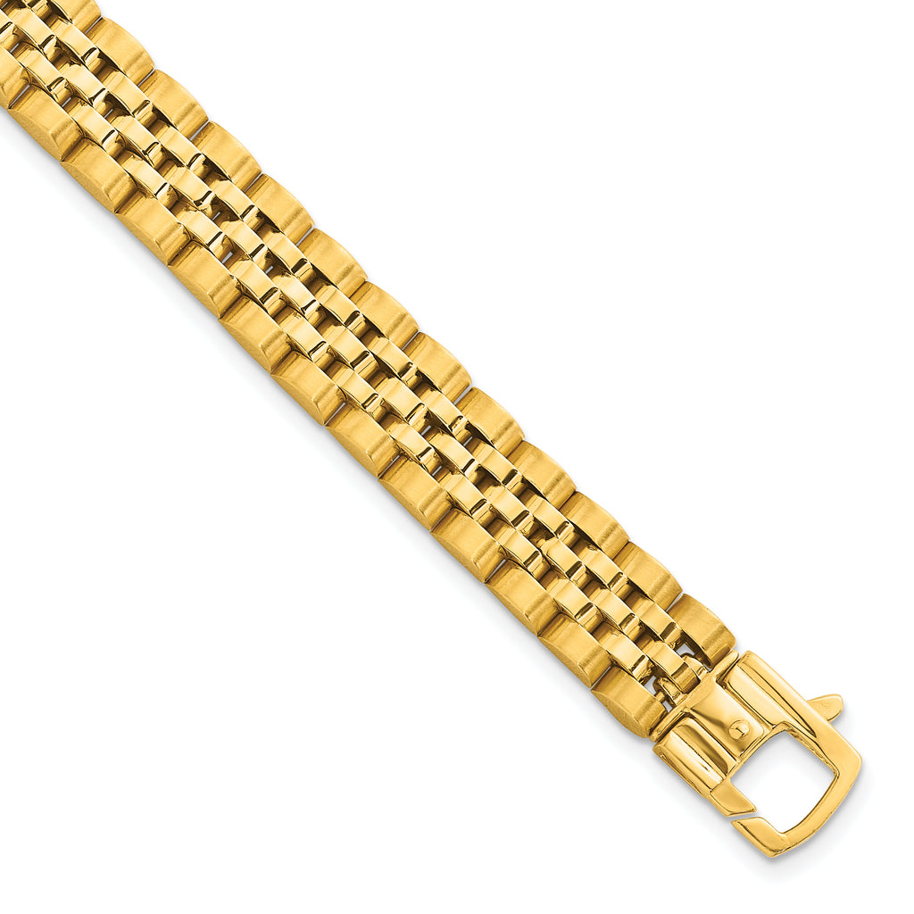 14k Brushed and Polished 10mm Fancy Link 8.5 inch Mens Bracelet