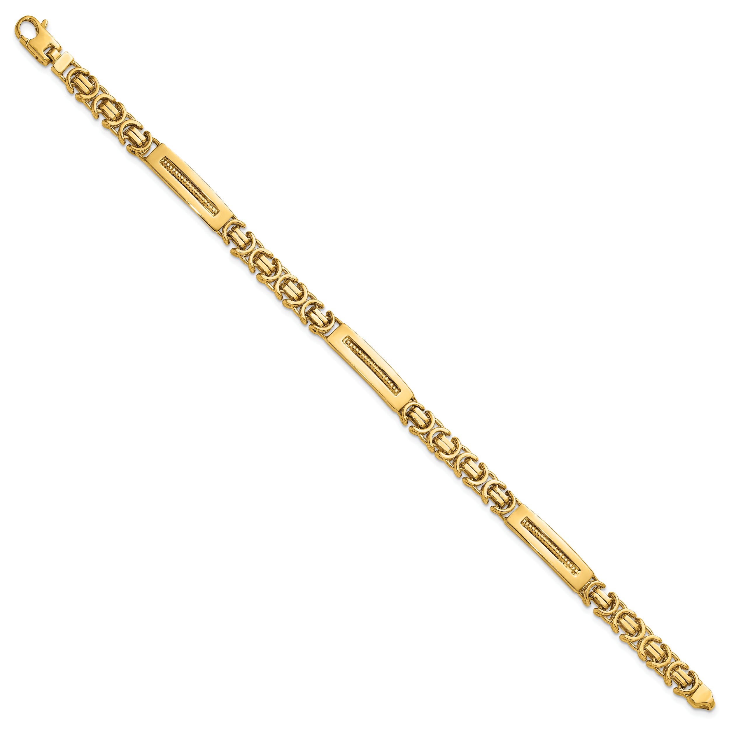 14k Polished 6.1mm Fancy Link and Textured Bars 8 Inch Mens Bracelet