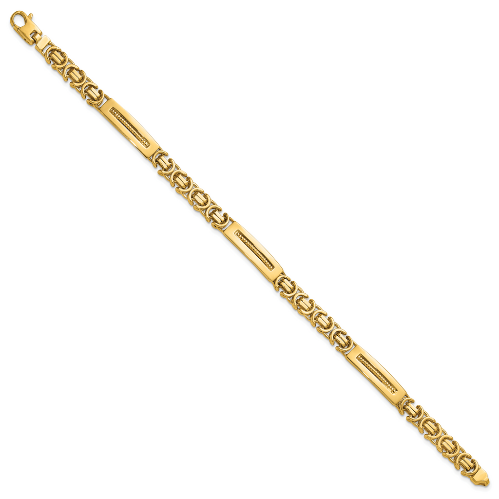 14k Polished 6.1mm Fancy Link and Textured Bars 8 Inch Mens Bracelet
