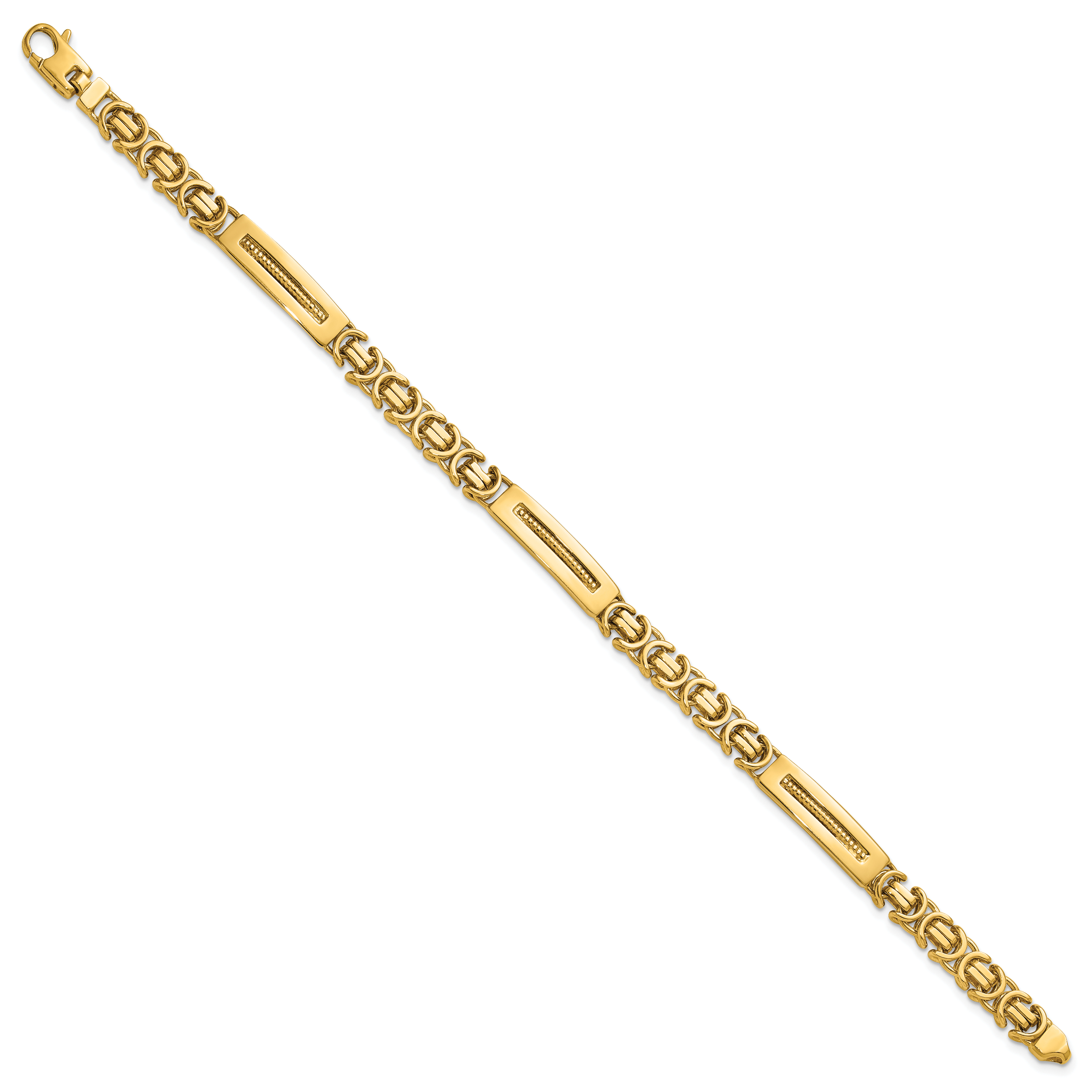 14k Polished 6.1mm Fancy Link and Textured Bars 8 Inch Mens Bracelet