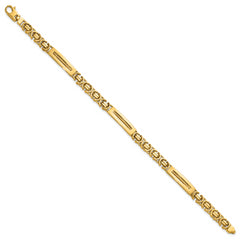 14k Polished 6.1mm Fancy Link and Textured Bars 8 Inch Mens Bracelet