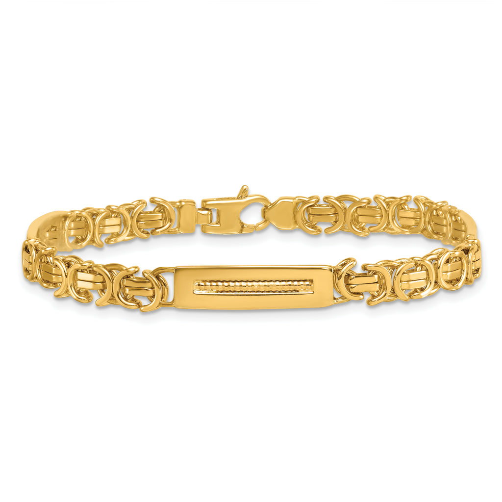 14k Polished 6.1mm Fancy Link and Textured Bars 8 Inch Mens Bracelet