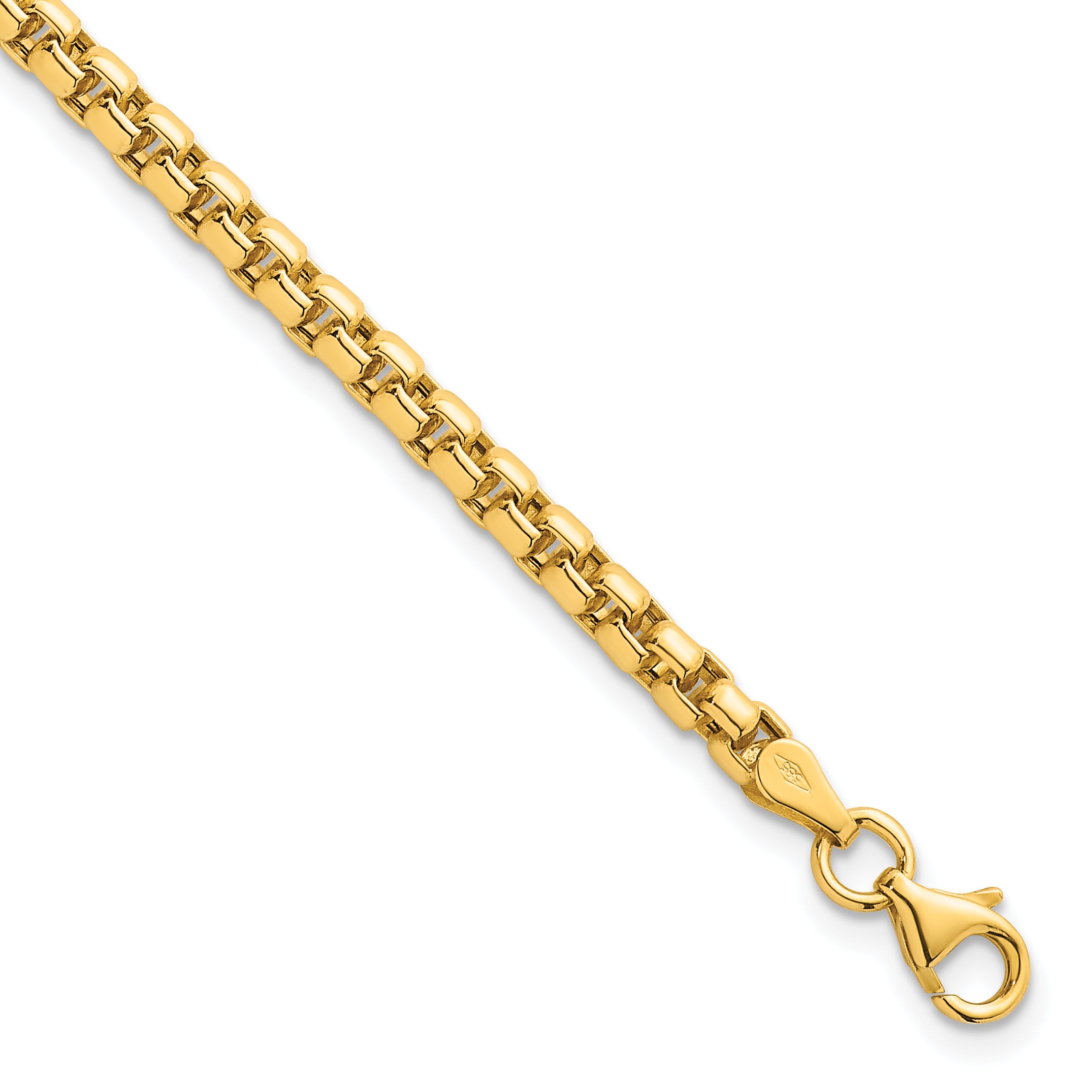 14k Polished 3.5mm Rounded Box Chain 8.5 inch Mens Bracelet