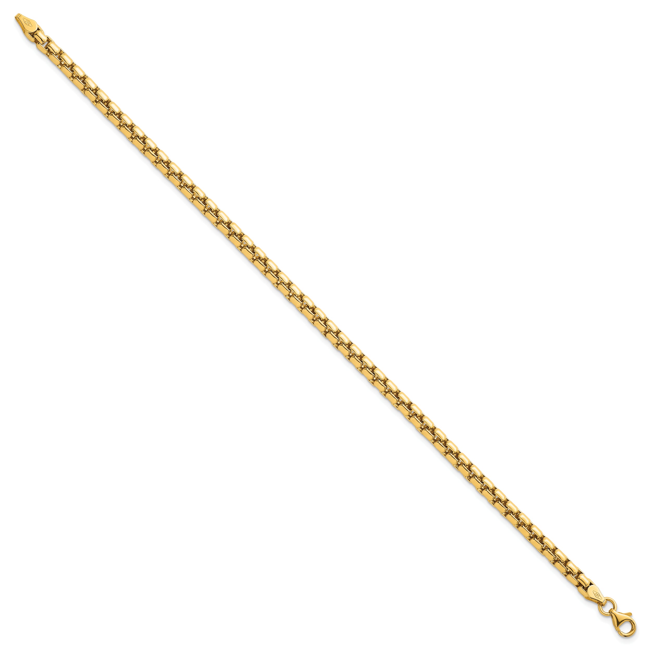 14k Polished 4.25mm Rounded Box Chain 8.5 inch Mens Bracelet