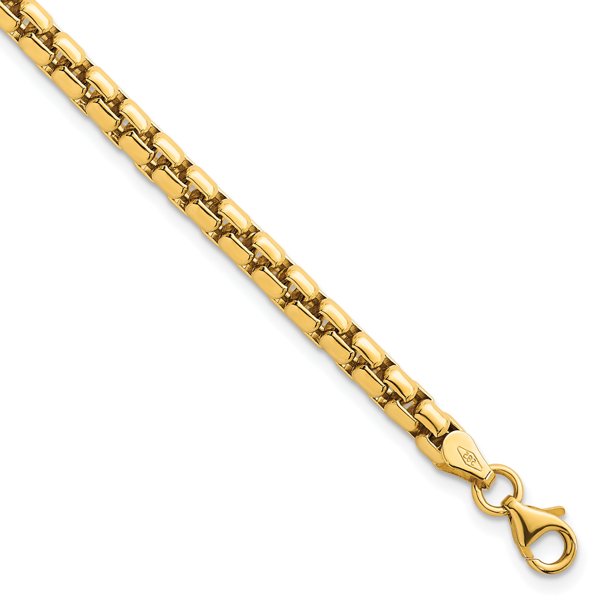 14k Polished 4.25mm Rounded Box Chain 8.5 inch Mens Bracelet