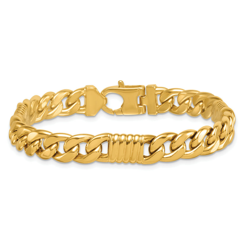 14k Polished 8.75mm Fancy Curb Chain 8.5 inch Mens Bracelet