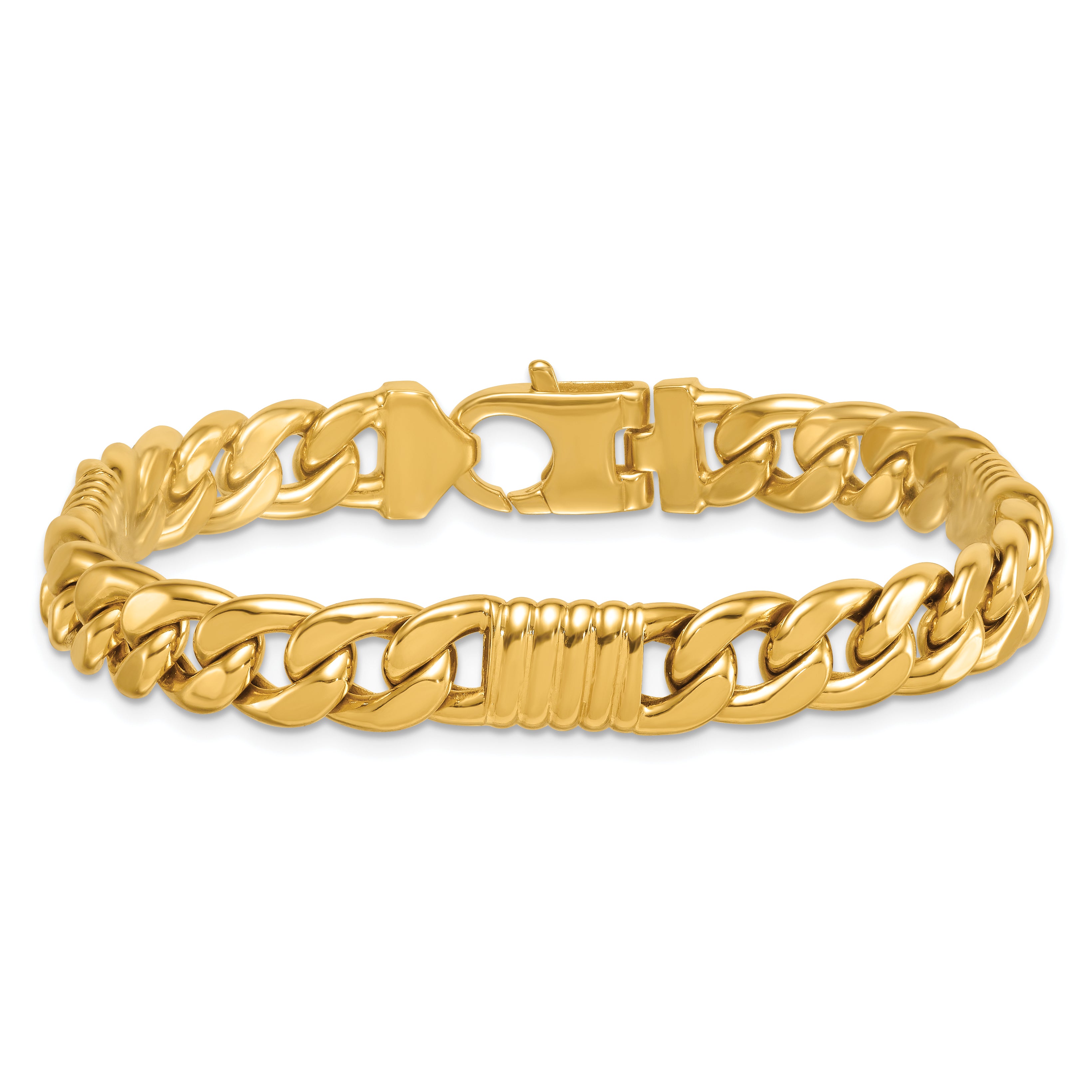 14k Polished 8.75mm Fancy Curb Chain 8.5 inch Mens Bracelet