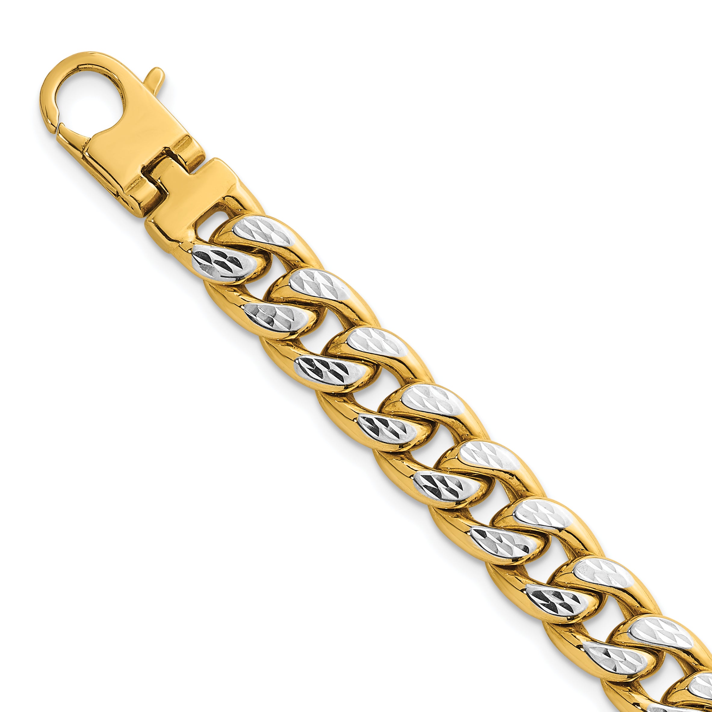 14k with White Rhodium Pave Textured 8.5mm Flat Curb Chain 8.5 inch Mens Bracelet Main image